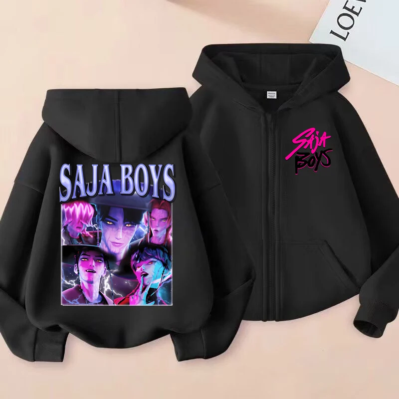 Saja Boys Kpop شيطان الصيادين هوديي فتاة صبي زمم بلوزات الاطفال سترة أنيقة تحمل شعار لعبة البيسبول سستة هودي ملابس الأطفال بلايز عادية