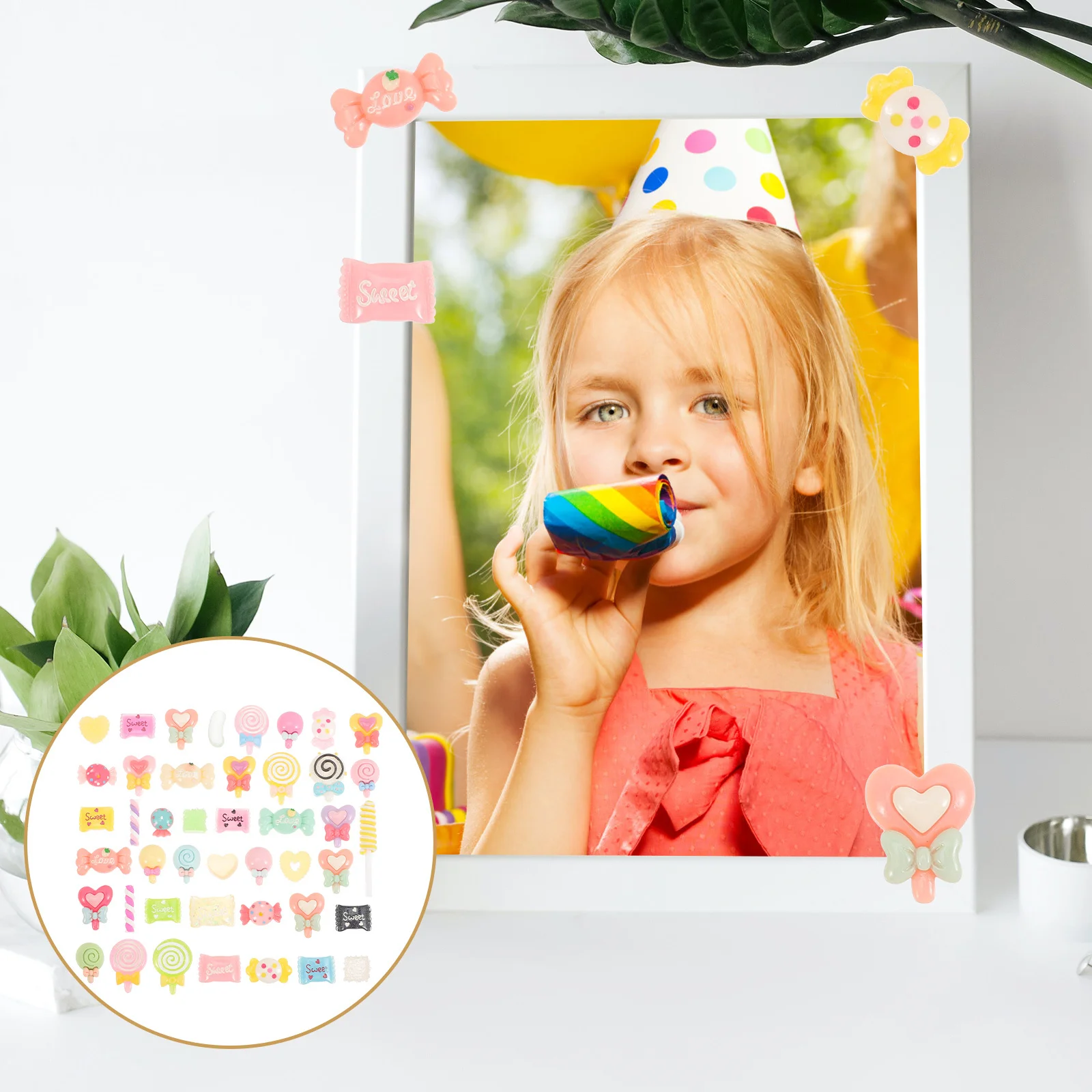 

50Pcs Candy Hair Clips Resin Flatback Charms DIY Phone Decorations Lollipop Fake Candy Accessories for Kids Crafts