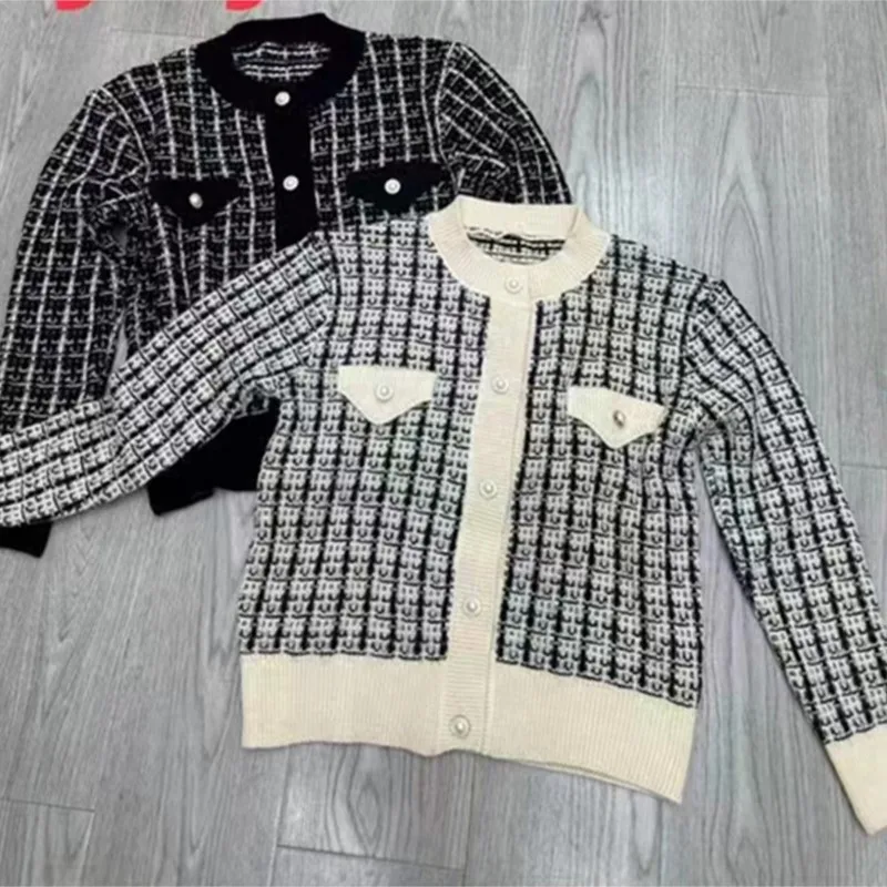 Autumn Korean Fashion Vintage Plaid Patchwork Cardigan Sweater Ladies Loose Casual All-match Knitted Coat Buttons Outwear NS5781