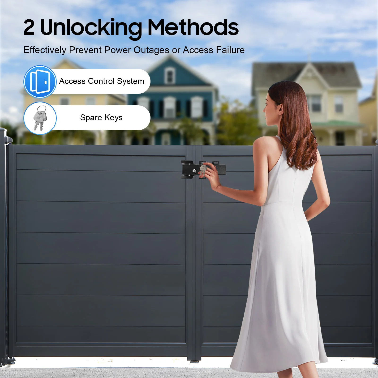 24V DC Electric Gate Lock, Heavy Duty Automatic Security Lock with 2 Keys & Access Control, IP44 Waterproof for Gates/Fences
