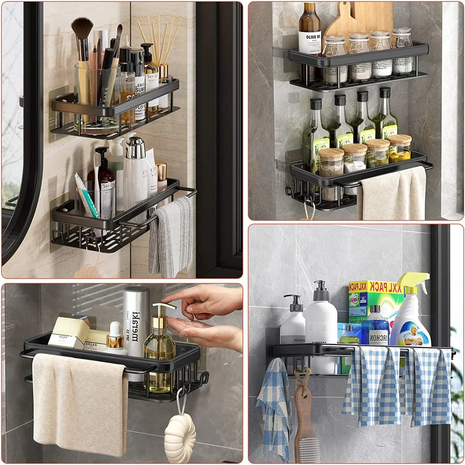 Estante de baño de aleación de aluminio, organizador de almacenamiento de cocina, estante de champú, estante de ducha, accesorios de baño, estante