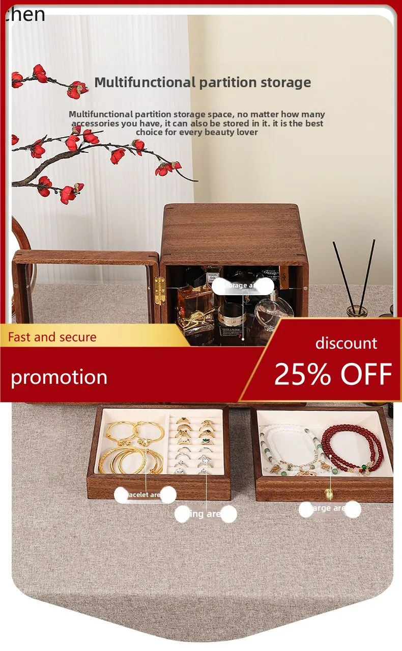 ZMLdrawer type stowable storage perfume jewelry solid wood jewelry box high-end exquisite cabinet