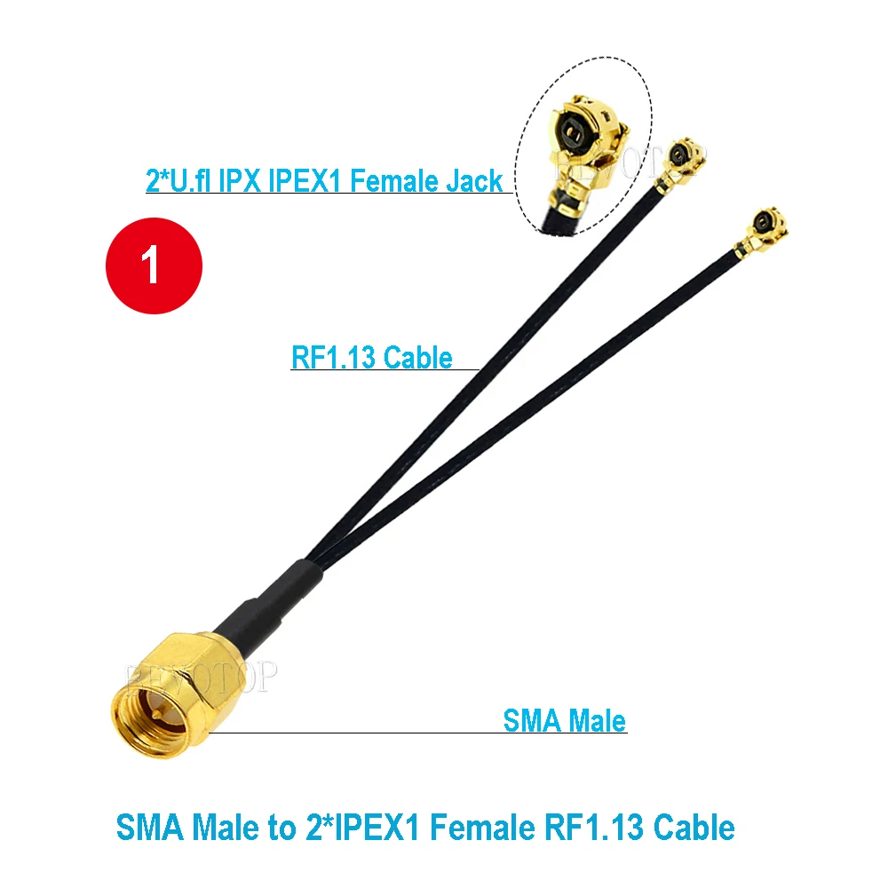 1PCS Right Angle RP-SMA / SMA Female to Dual  1 Female Jack Splitter Cable RF1.13 Pigtail WIFI Antenna Extension Jumper