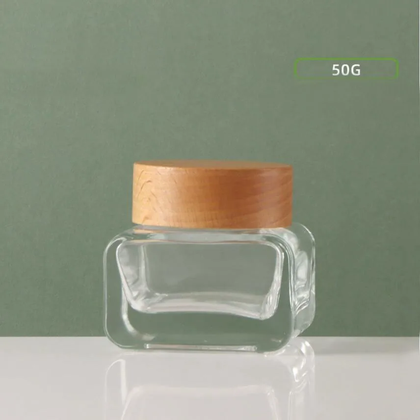 50G clear glass jar wooden lid pot tin day night cream eye serum essence/moisturizer mask gel/wax foundation skin care packing