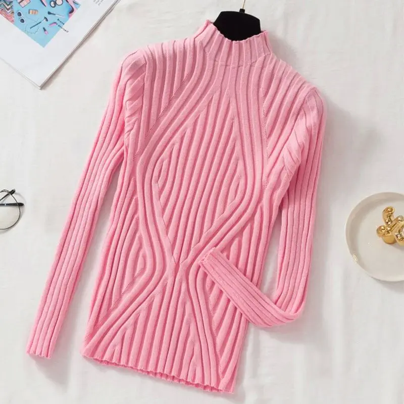 Women's Knitted Pullover Sweater 2023 Half Turtleneck  S Spring Season Other Material 100% Ladies Premium Fashion