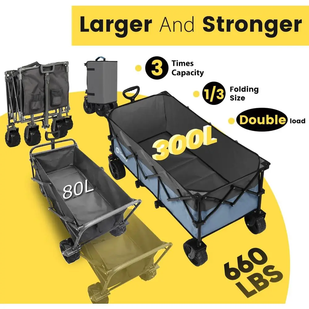 48''L Collapsible oldable Extended Wagon with 660lbs Weight acity, Heavy Duty 300L olding Utility Garden Cart with Big All-Terra