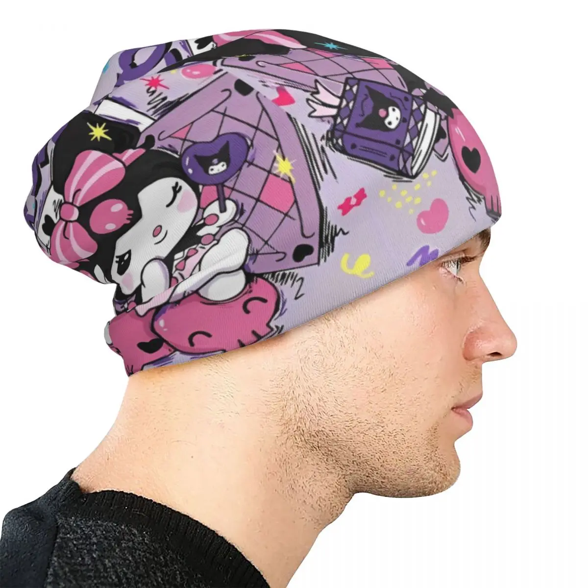 Kuromi الكرتون بونيه قبعة الهيب هوب في الهواء الطلق Skullies قبعة صغيرة للرجال النساء الربيع قبعة ذات الاستخدام المزدوج