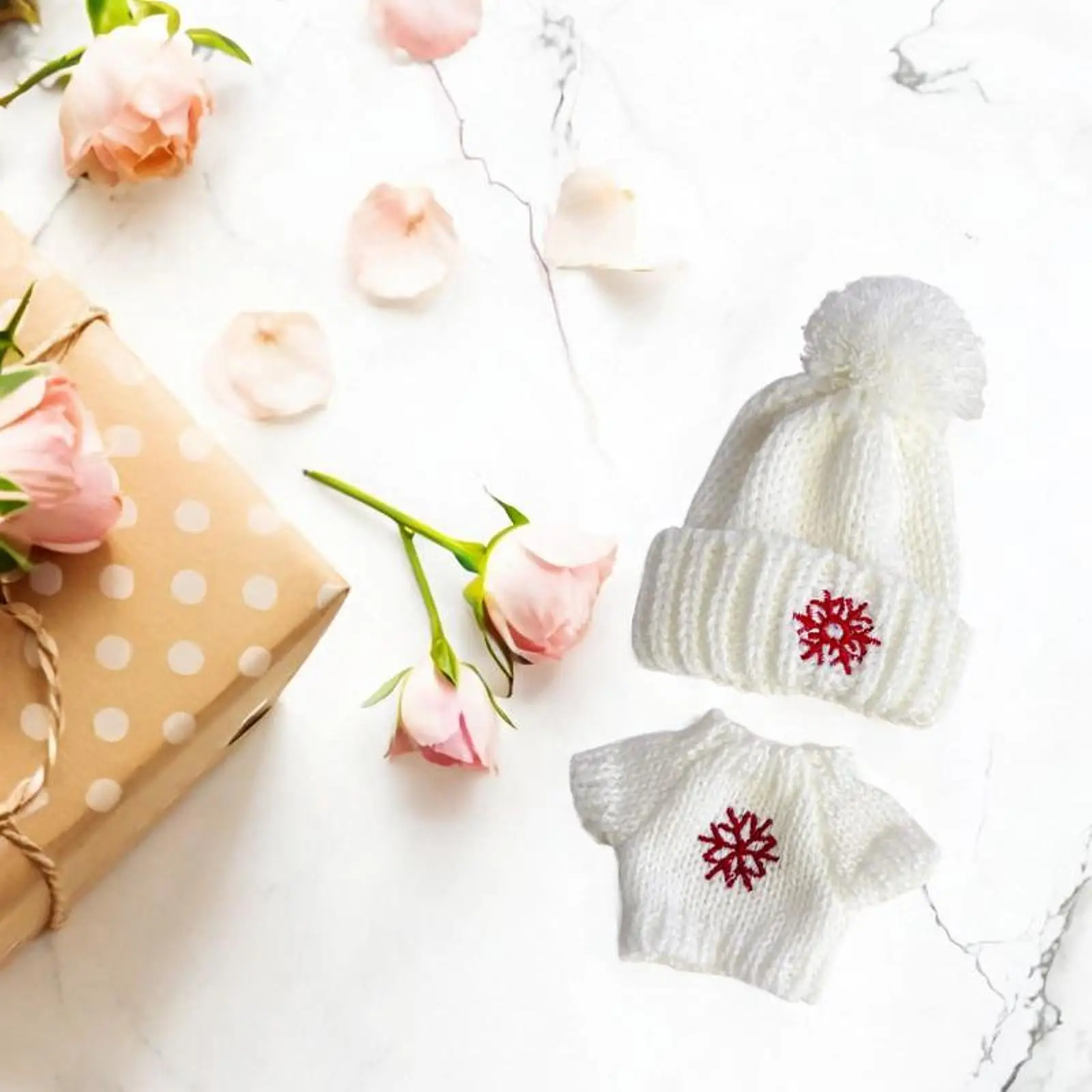 Plush Doll Pullover Top Winter Doll Outfit Set Flexibility Imagination Doll Apparel Snowflake Hat Accessory for 7.87inch Doll