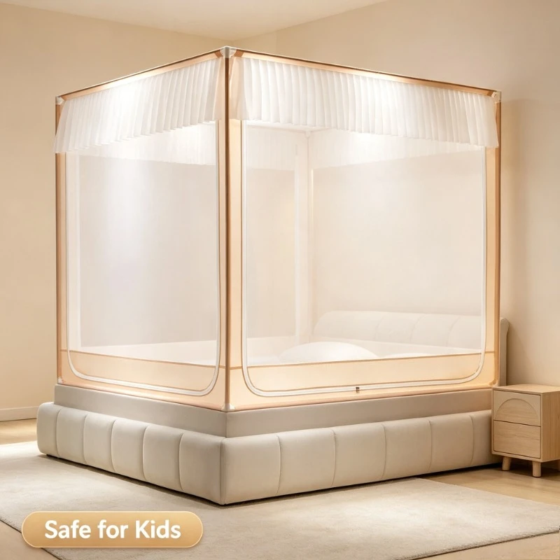 White Square Top Mosquito Net Eco-Friendly Full Enclosure Bed Canopy for Bedroom Home Decor