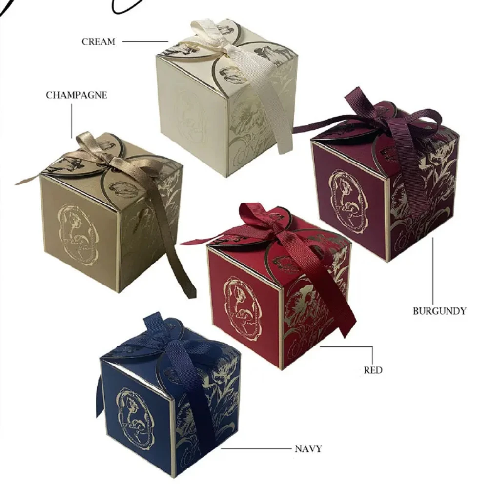 10-100pcs/lot French Sugar Box Light Luxury Golden Candy Champagne Color Wedding Candy Box Wedding Accompanying Paper Gift Box