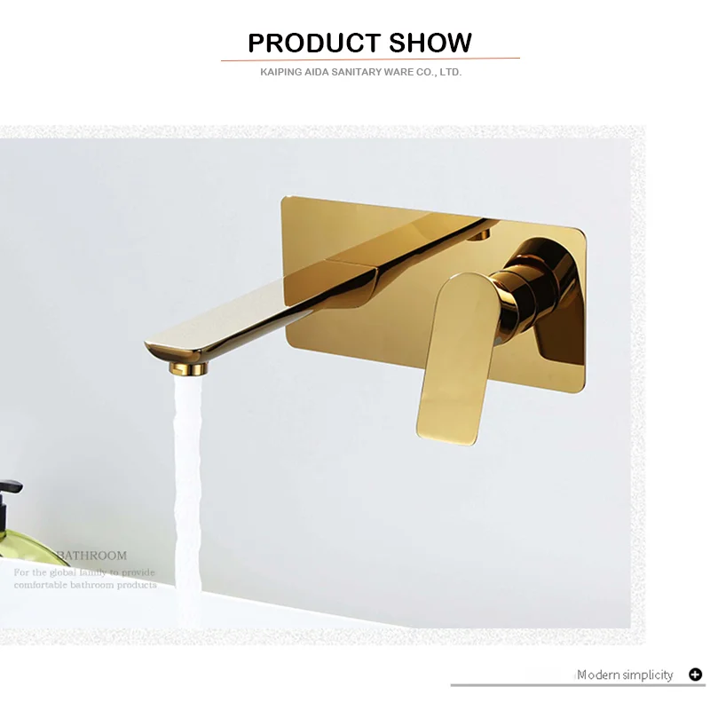 

Настенный смеситель для раковины, скрытый матовый золотой смеситель для раковины, смеситель для раковины в ванной комнате, настенный латунный смеситель