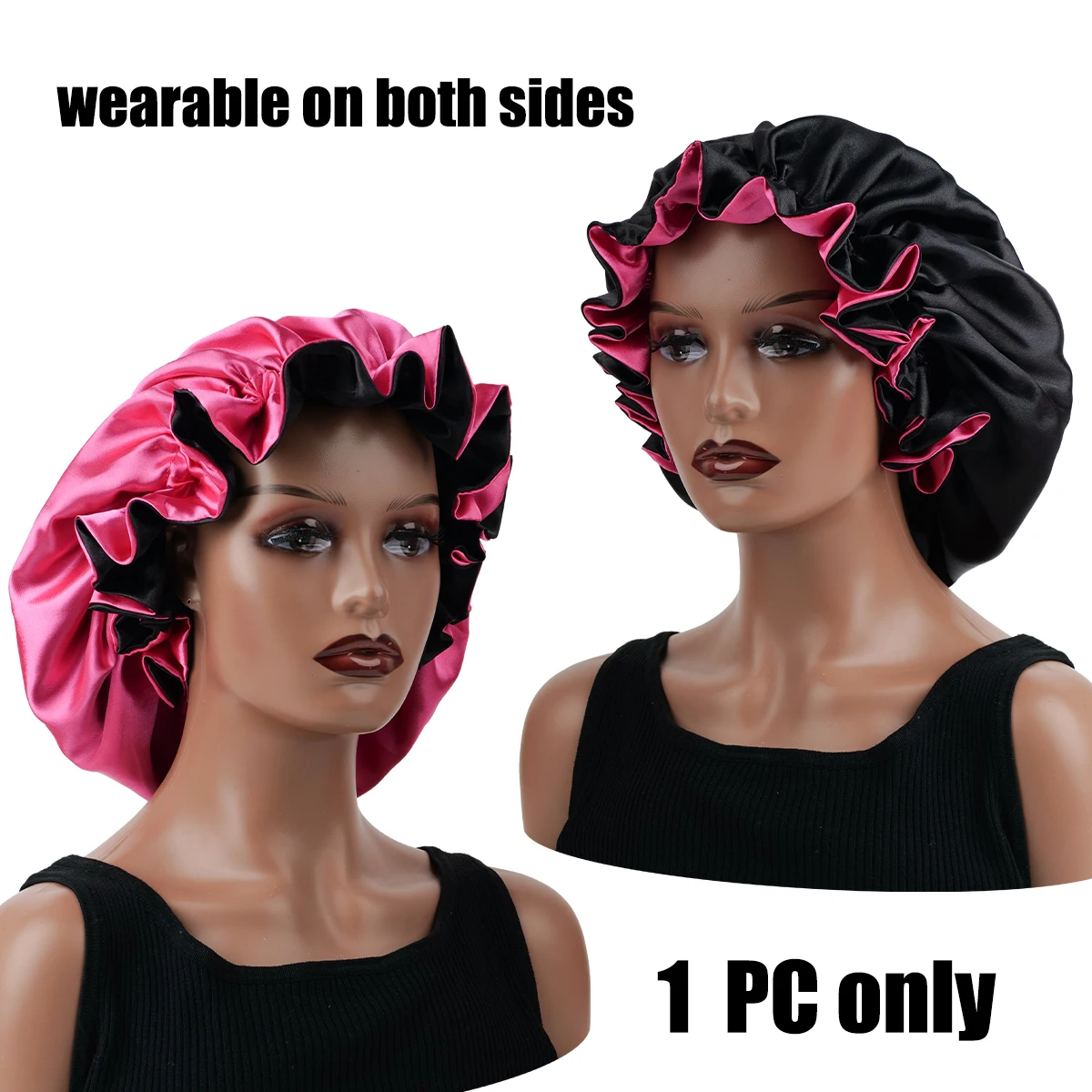 Gorro de pelo minimalista de doble capa, gorro de satén para dormir, se puede usar en ambos lados, gorro versátil para hombres y mujeres, 1 ud.