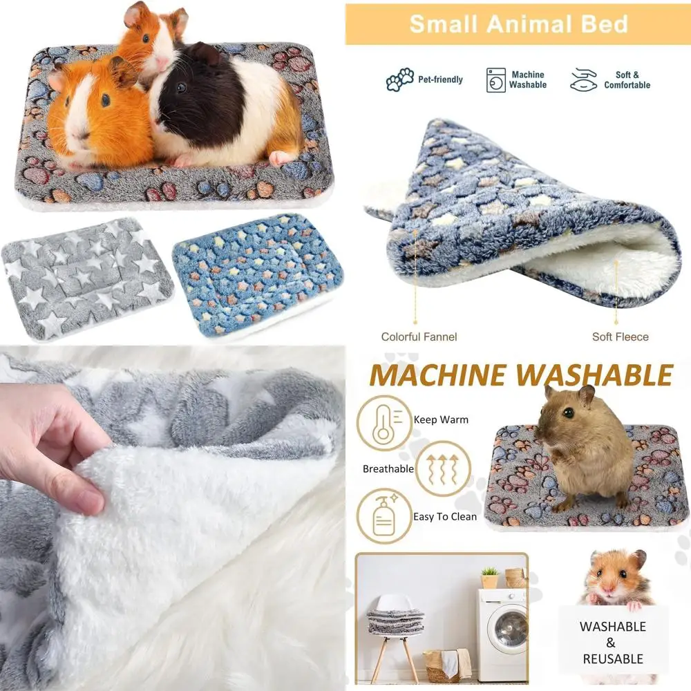 Set van 3 ultrazachte hondenkattenmatten met schattige prints - omkeerbaar fleece - verdikt hamster cavia bed - huisdierbedmat voor