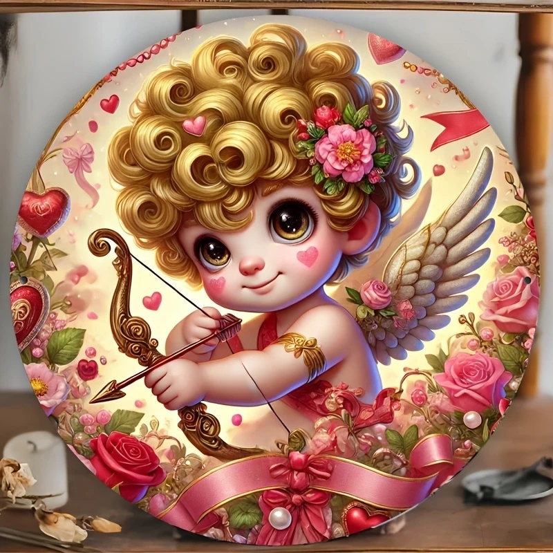 Bohemian Style Valentine's Day Cupid Archery 2D 8in Wooden Disc Love Angel Home Decor Ideal Restaurant Propose Party Decoration