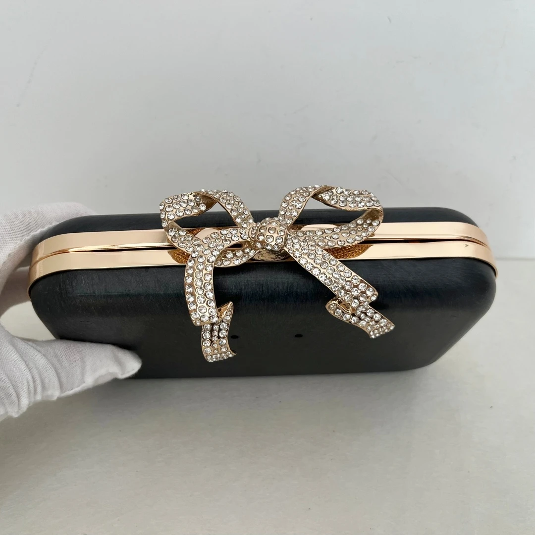 DIY Metal Box Purse Frame Kit Handmade Clutch Mold with Rhinestone Decoration Butterfly Bow Head Glue-In Pen Bag Accessories for