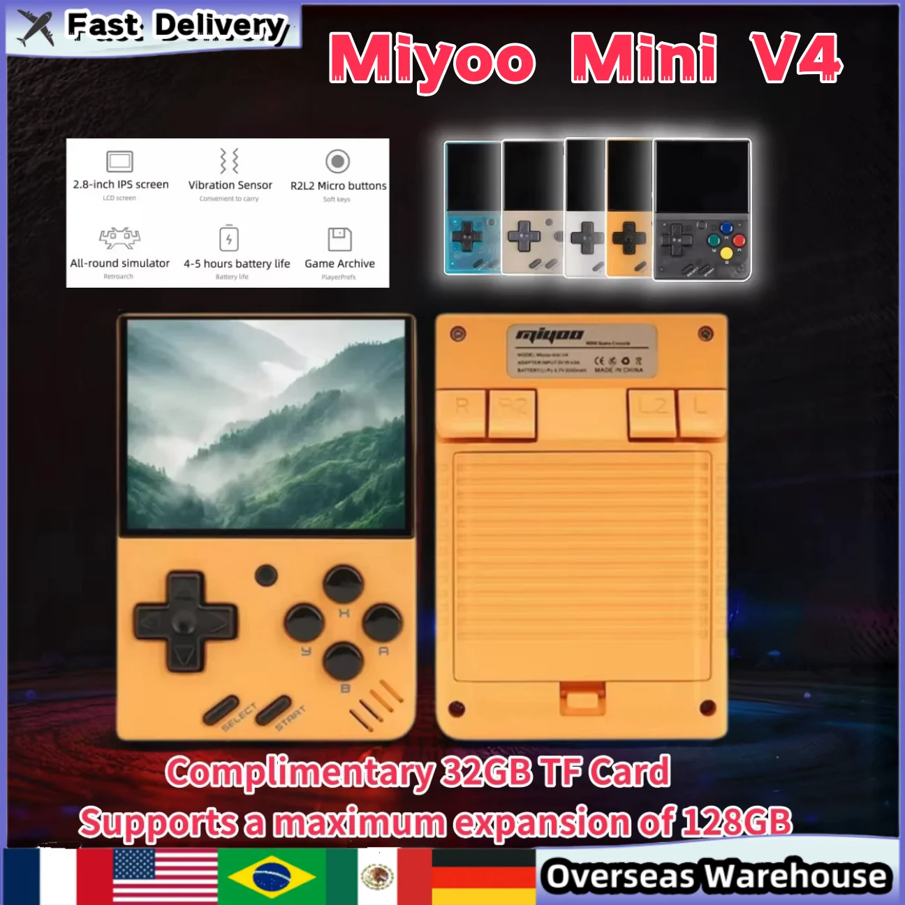 

Miyoo Mini V4 Consoles Handheld Game Players 2.8'' IPS OCA Portable Video Game Console 1900mAh Linux System Retro Game Console