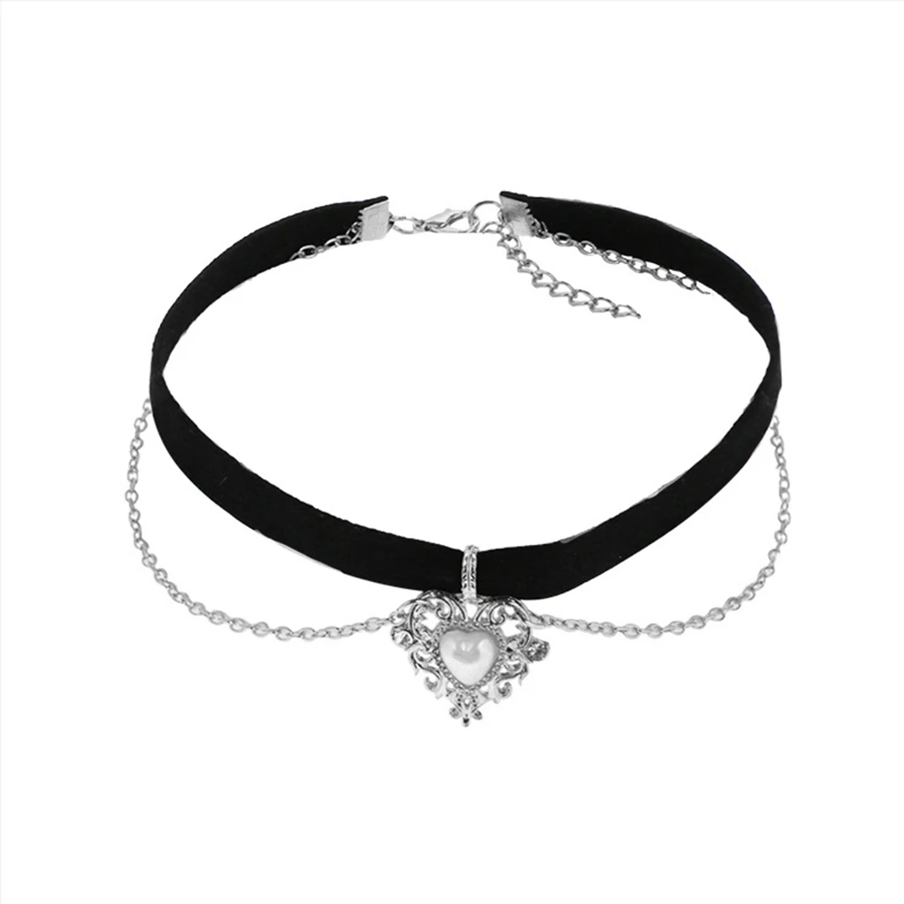 Nachahmung Perlen Party Schmuck Kurze Samt Frauen Geschenke Halsband Kette Liebe Herz Anhänger Herz Halskette