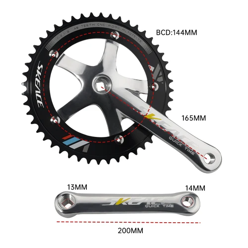 Imagen 2 del producto SKEACE-platos y bielas de bicicleta 48T, rueda de cadena de piñón fijo BCD, husillo de 144mm, 110mm, manivela de bicicleta de carreras, plato de marcha única, pieza BMX