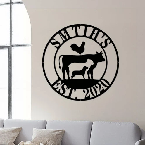 Elevate Your Rustic Farmhouse Aesthetic: Unique Personalized Metal Sign with Animal Designs