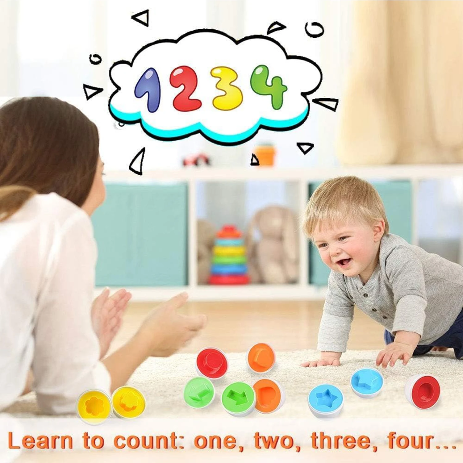 12PCS Shape Eggs Montessori Educational Toys Color Shape Recognize Matching Toddler Intelligent Learning Children Boy Girl Gift