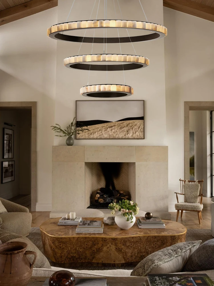 

2026 Trendy Marble Chandelier Dimmable LED Alabaster Pendant Light Hanging lamps Suspension Luminaire Lampen For Living Room