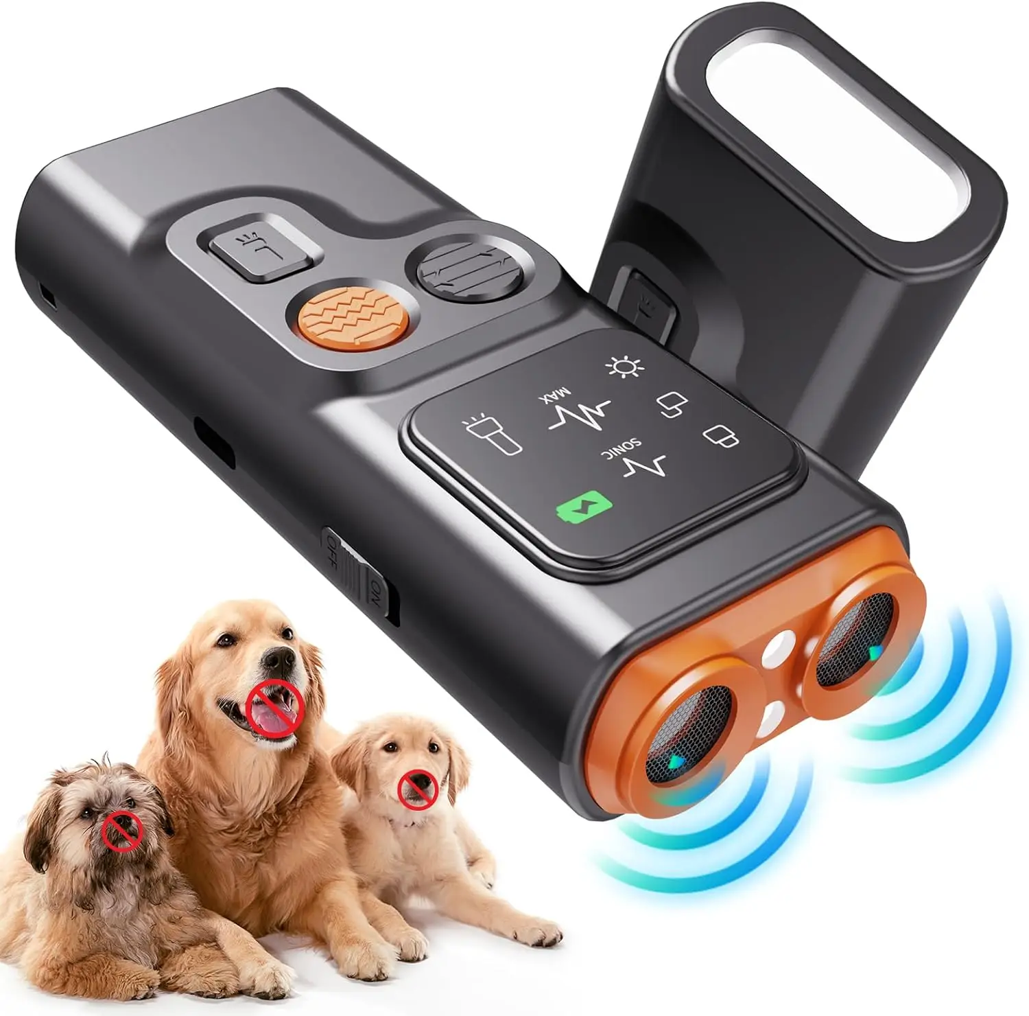 Repelente de corteza portátil, dispositivo de entrenamiento ultrasónico para Control de perros, repelente de perros recargable por USB con pantalla HD y linterna LED