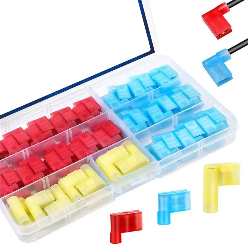 

AUAU-80Pcs Right Angle Spade Connector 22-18/16-14/12-10AWG Nylon Quick Disconnect Flag Terminal Red/Yellow/Blue