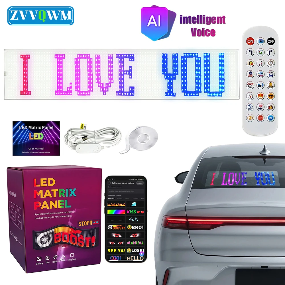 Transparent LED Windshield Light, APP Remote AI Voice, DIY Custom Text Animated Music Sync LED Display for Car Truck SUV RV