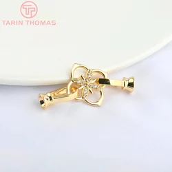 (5076)4PCS 16x34MM 24K Gold Color Brass with Zircon Bracelet Necklace Connector Clasp High Quality Diy Jewelry Accessories