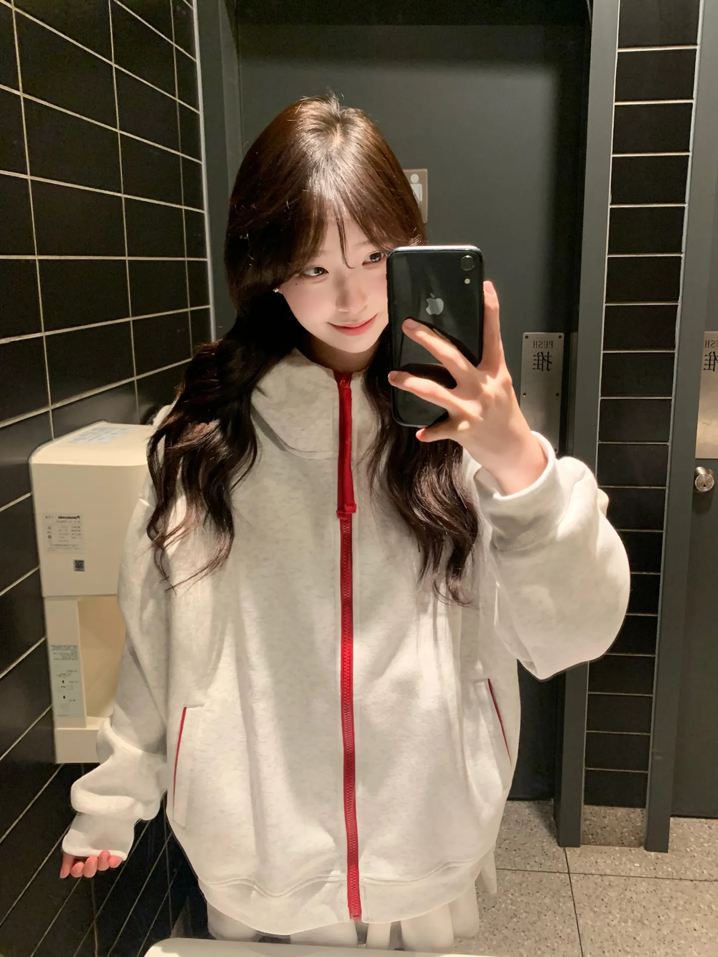 big zipper hoodie Hit Color Hooded Zip-Up Jacket for Women Fall Winter 2026 New Design Fleece Lined Loose Fit Casual Sweatshirt