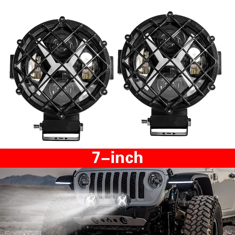 

7-Inch Circular X Spotlights Driving Work Light Fog Lamp Headlight Led Angel Eye for Jeep Offroad Boat Tractor Truck 4x4 SUV ATV