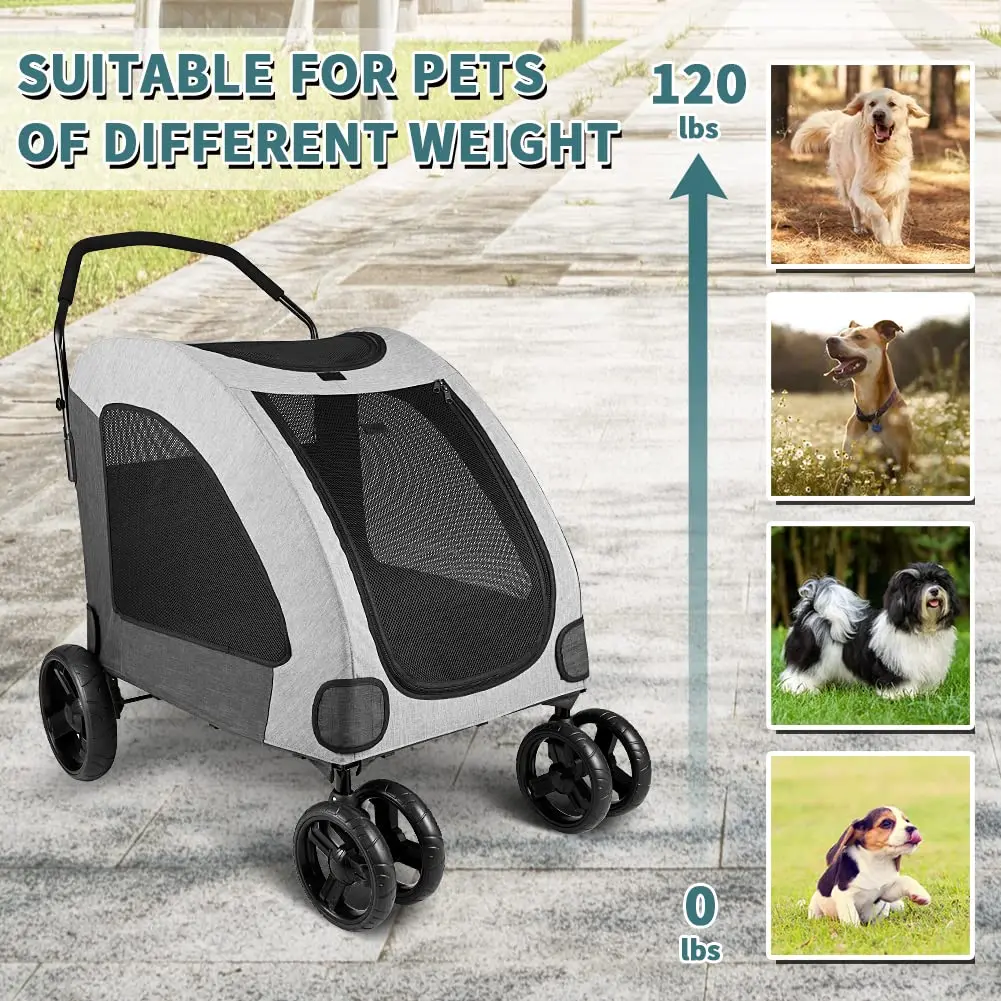Cochecito para perros de 4 ruedas para perros grandes o 2 para vagón Jogger, carro de viaje plegable que puede caminar fácilmente hasta 110 libras
