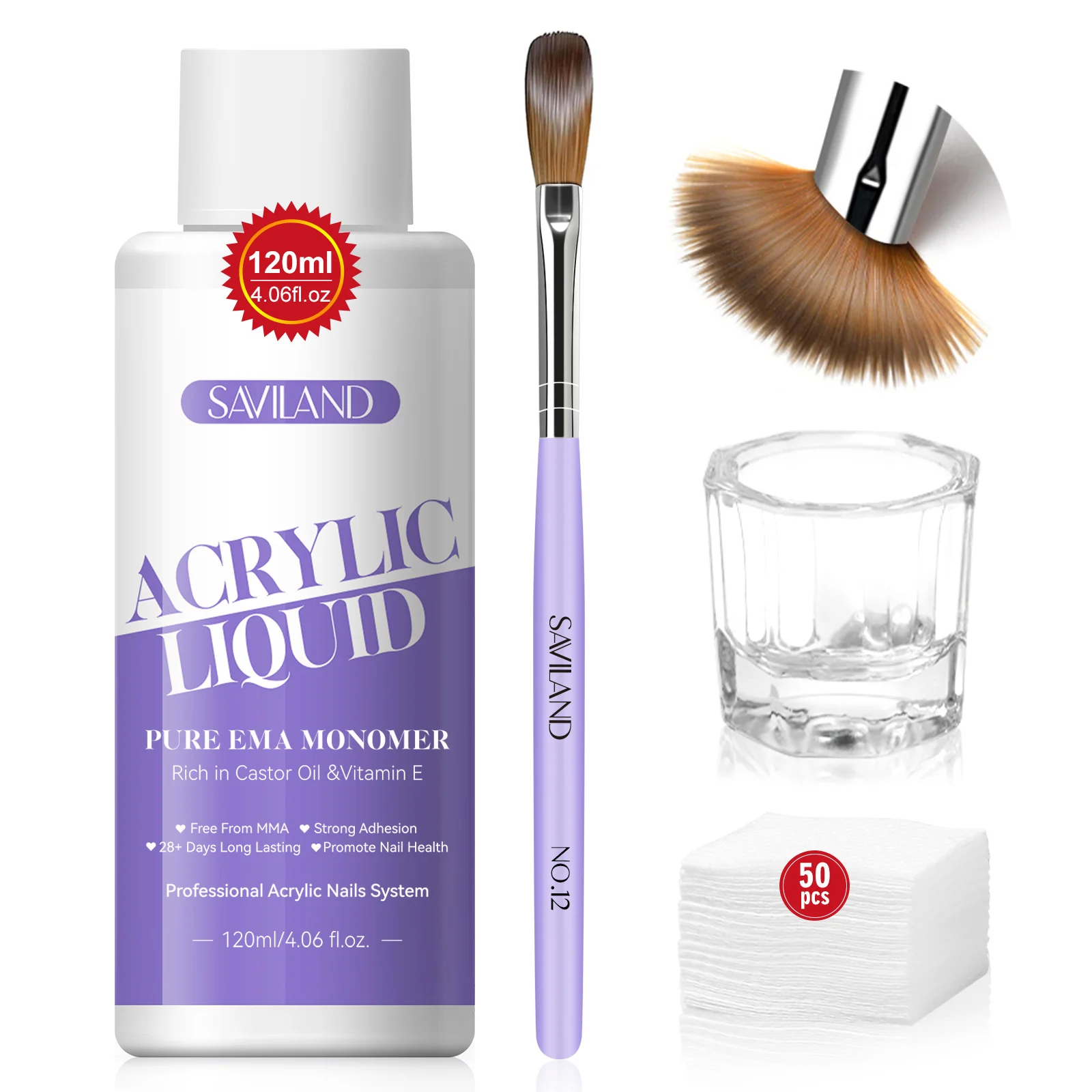 

Saviland 120 мл набор акриловых жидкостей EMA с кистью Dappen, посуда и чистящие подушечки, полный набор клея для дизайна ногтей, маникюра