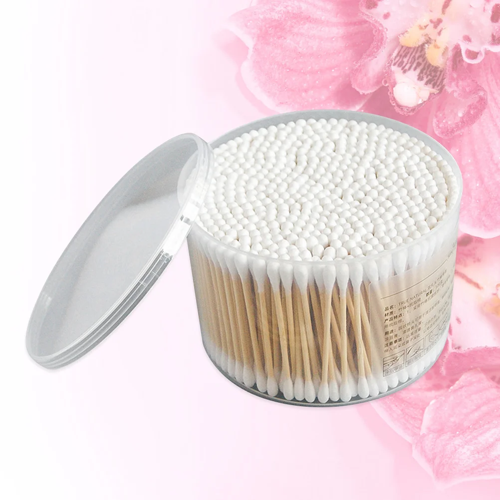 500 قطعة مقبض الخيزران مسحات القطن مزدوجة رؤساء قسط تنظيف العصي أعواد قطنية الصحية ورقة المتاح أعواد قطنية صندوق