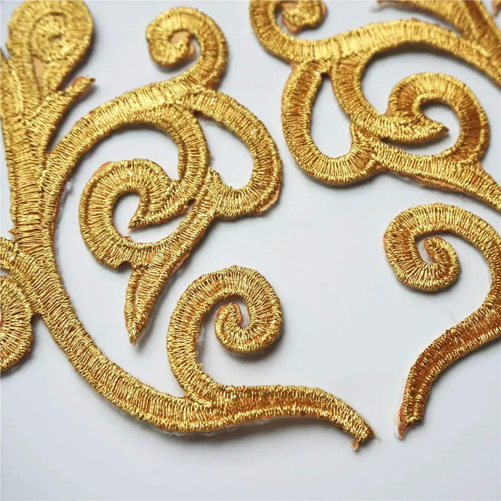 2PCS Gold Patches Sew Iron On Badges Embroidered Appliques Gypsy Bohemia For Clothes DIY Craft Decoration