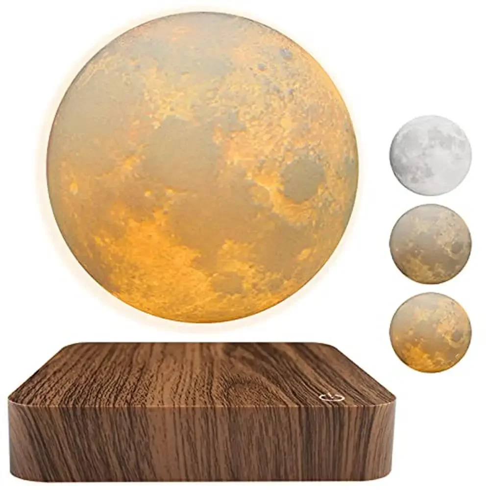 Magnetic Floating Levitating Moon Lamp 3 Color Luna Night Light Home Office Desk Decor Wireless Power Rotation Unique Solar