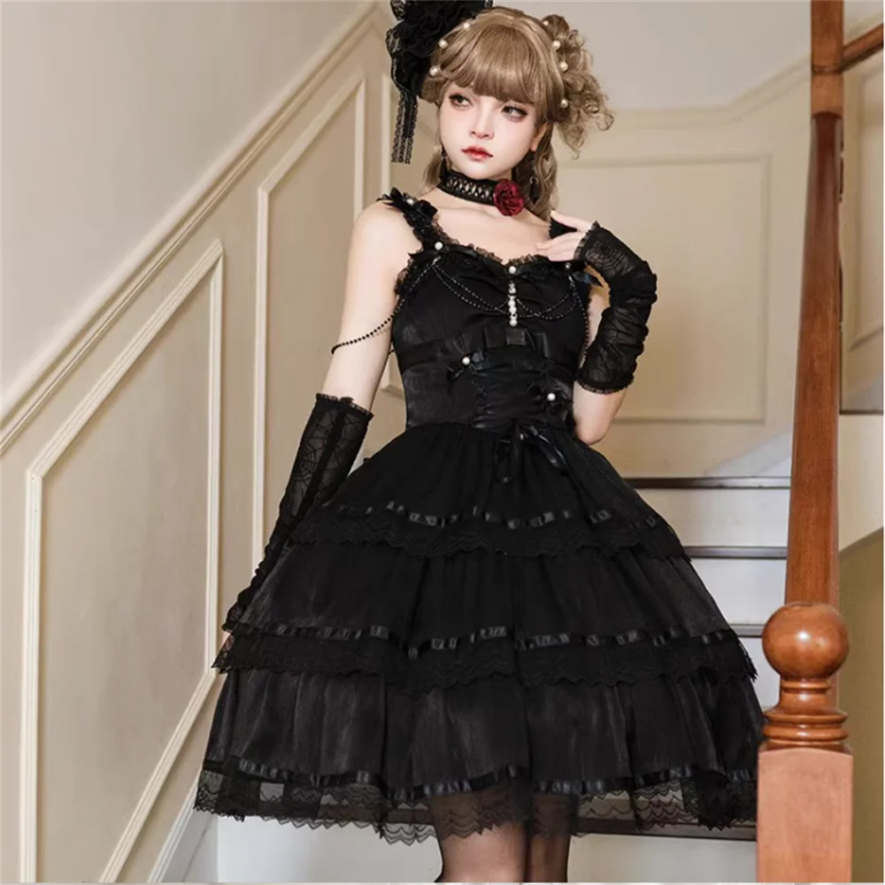 Original Romantic Party JSK Lolita Daily Princess Dress Sweet Three Section Strap Cute Lace Dress