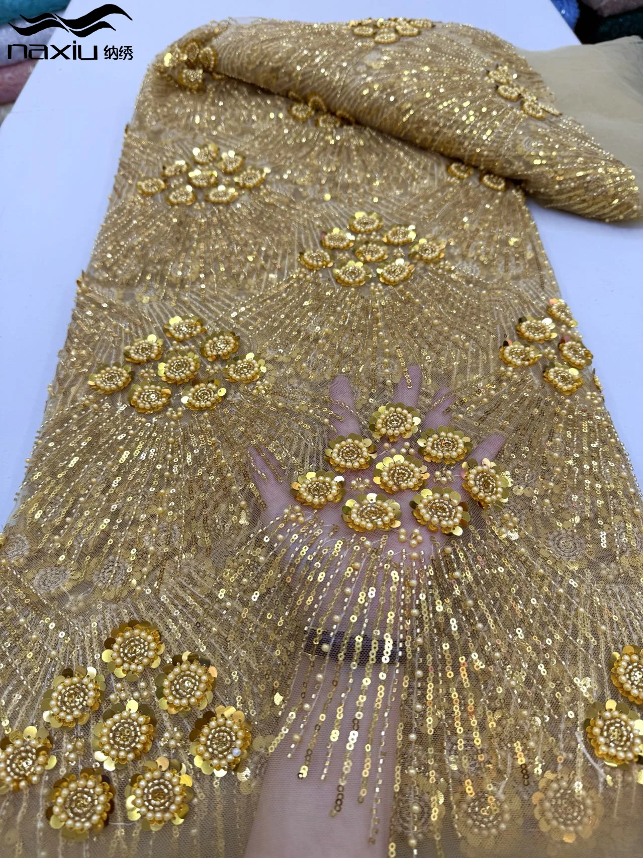 

Медисон, нигерийское вечернее кружево с блестками, африканские бусины, кружевная ткань, 2025 г., высокое качество, 5 ярдов, африканский французский тюль, сетчатая кружевная ткань