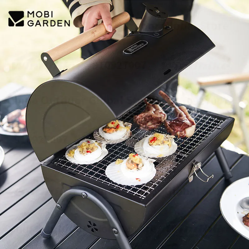 MOBI GARDEN Outdoor Double-Sided Partition BBQ Rack Camping Portable Dual-Purpose Grill Detachable Carbon Steel Desktop Stove