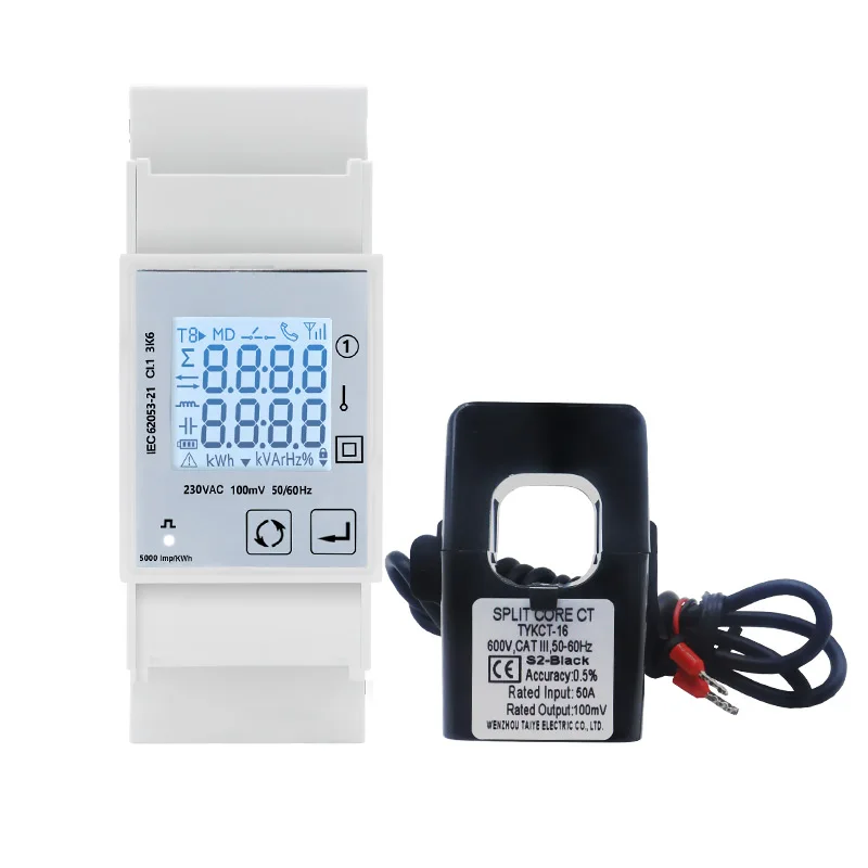 SDM2100CT Power Energy Meter Single Phase Electricity Wattmeter 50A/100MV 230V RS485 Pulse/Modbus Output kWh V A PF For PV