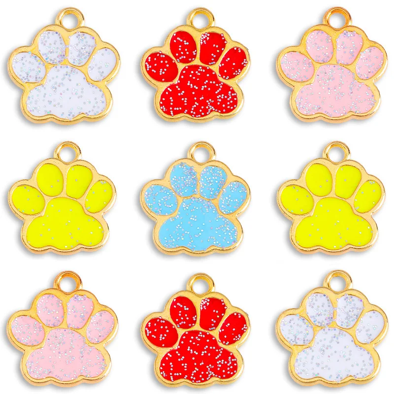 

Trendy Mixed Colors 20Pcs Enamel Color Dog Paw Footprint Fun Alloy Pendant for DIY Bracelet Earrings Pendants Necklaces Findings