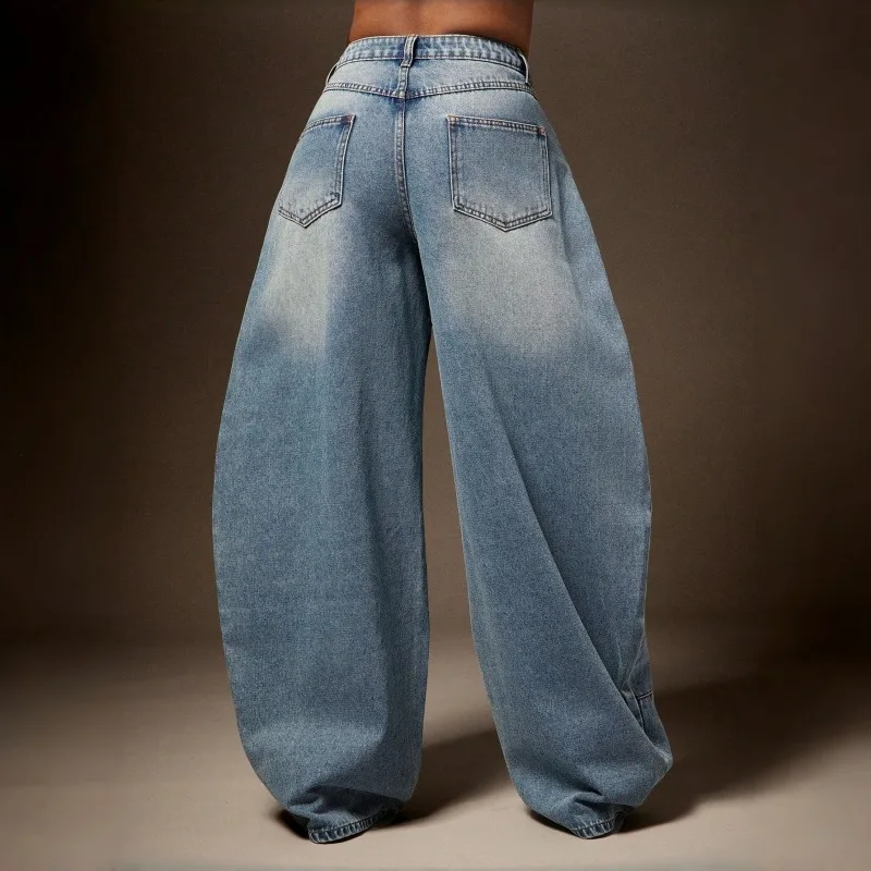 OIQERE Women New Arrival Curved Blade Wide Leg Jeans Ladies Loose Casual Streetwear Denim Trousers For Daily Wear