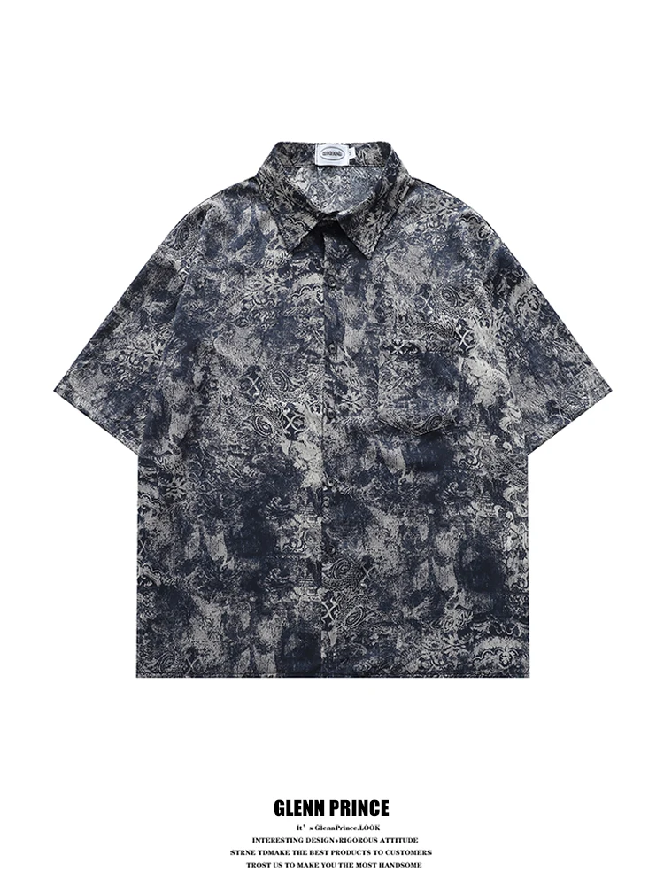 

GPstudio Men's Floral Print Vintage irt Casual ort Sve Breathable Polyester Summer Artistic Sle Streetwear