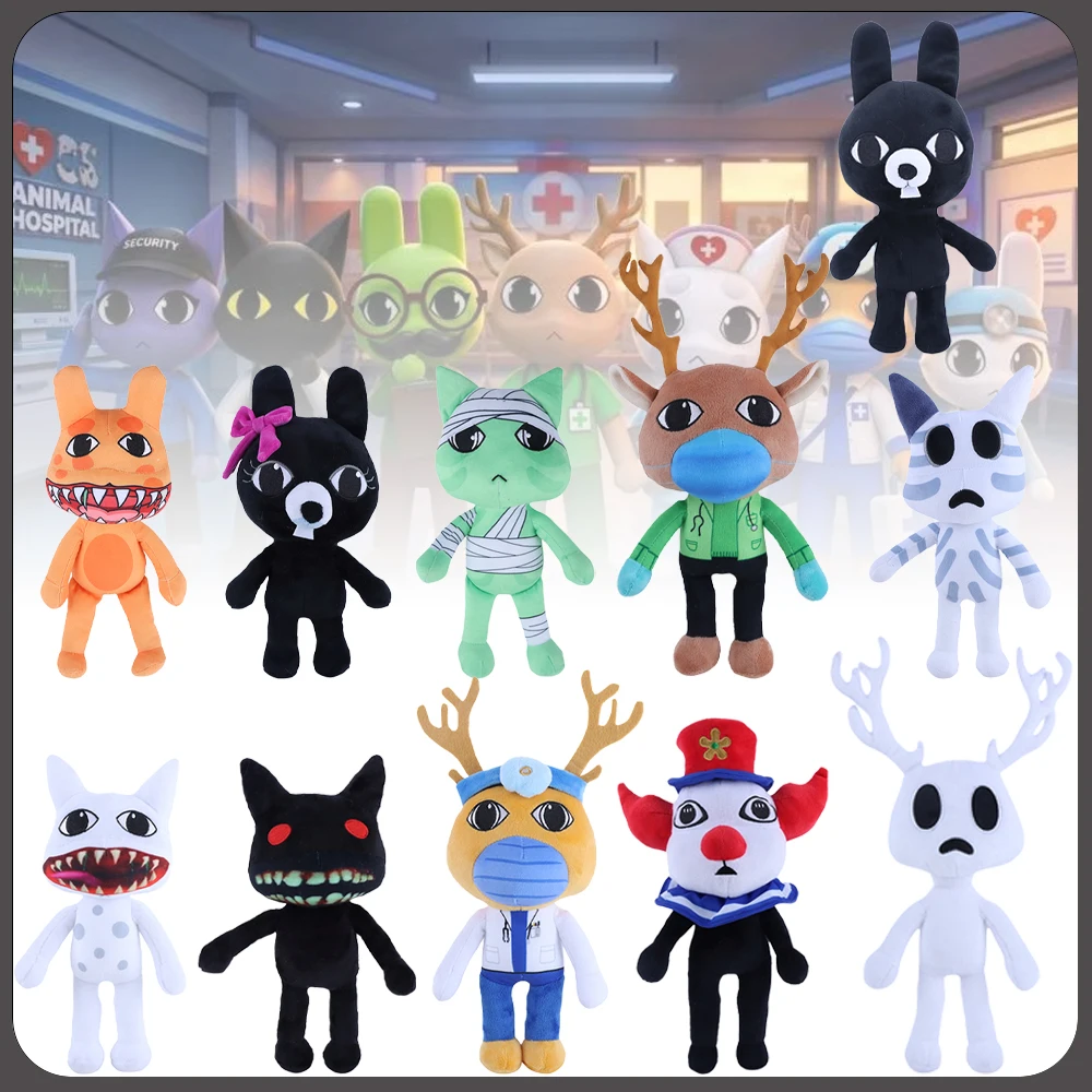 Jouets en peluche populaires de l'Hôpital des Animaux : Monstre de lit, Figurine caméra, Clown, Paramédical, Dr Harlow, Rattina, Poupées en peluche type C pour patients