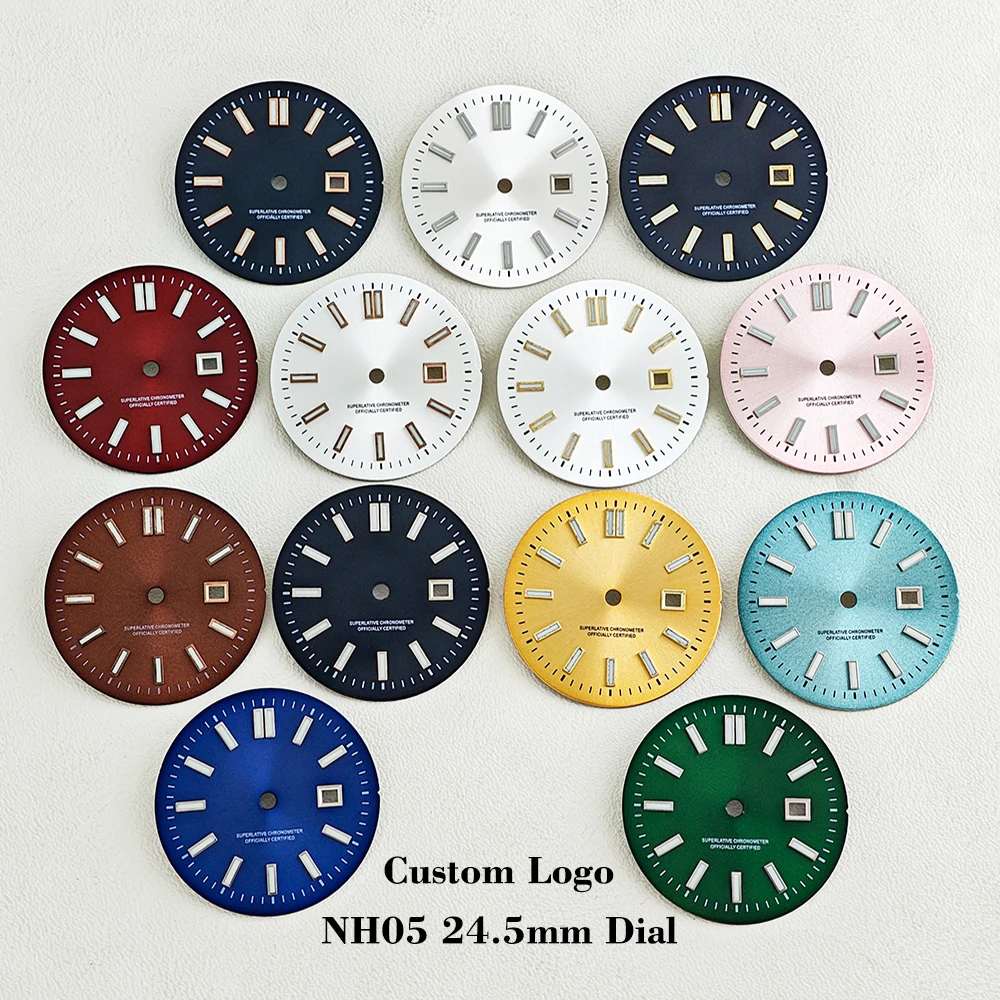 24.5mm NH05 Lady Watch Dial Green Luminous Custom Logo Women Dial Suitable for NH05 Automatic Movement  3 o'clock Date Window