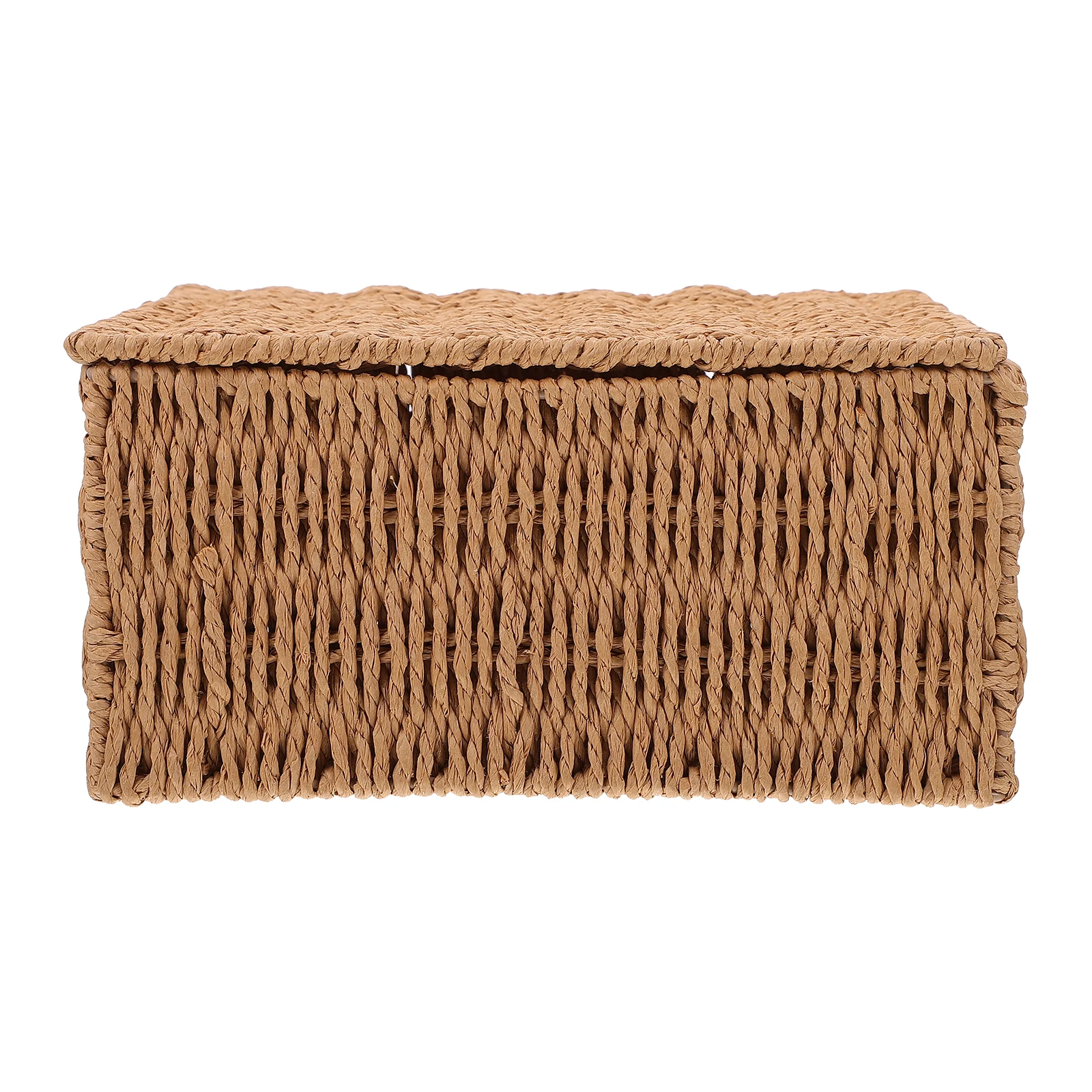 

Rustic Flip Storage Box Bin Wicker Paper Rope Dark Brown Multi-purpose Basket Snack Holder Fruit Storage Container