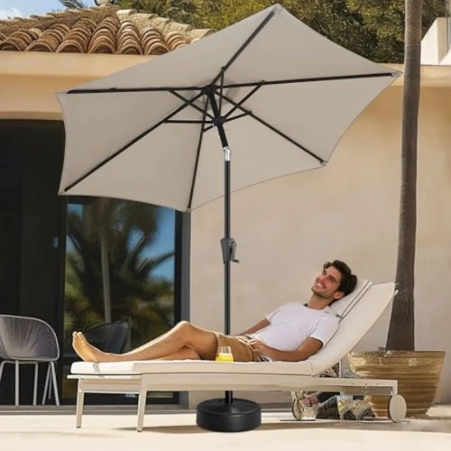 Patio Umbrella - Outdoor Umbrella with Push Button Tilt and Crank for UV Protection, Table Market Umbrella for Garden, Deck, Ba