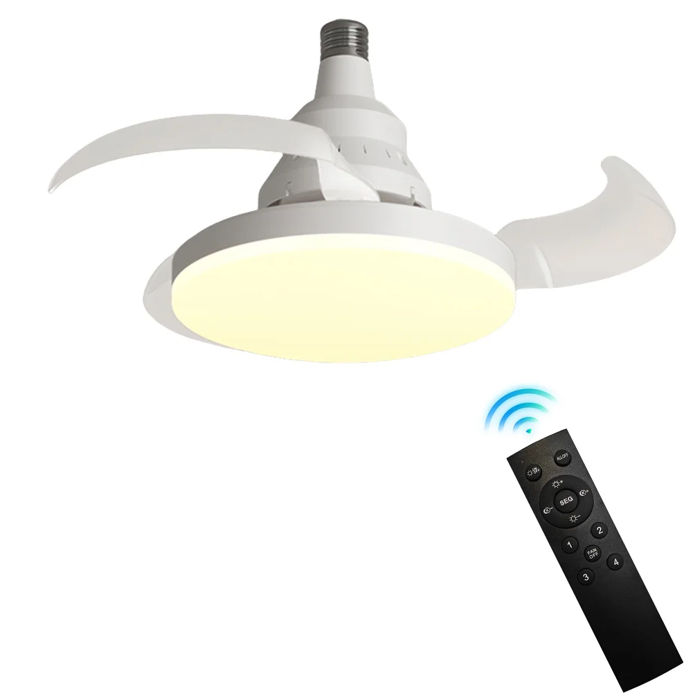 

Portable Hanging Fan with LED Light Remote Control Cordless Fan 3 Gears Invisible Leaf Fan for Dining Room Bedroom Living Room