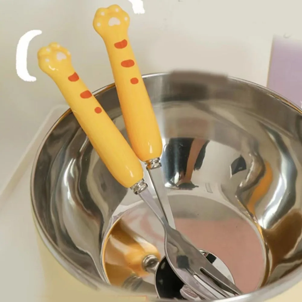 1Set Rustless Steel Tableware Cartoon Outer Rounded Smooth Flatware Set Short Thick Lightweight Dinner Kit Fruit Feeding