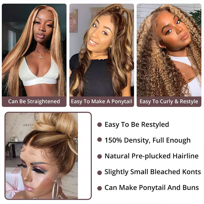 Body Wave Human Hair Wig Highlight Wig Body Wavy Lace Front Wigs 34inch Brazilian Remy Transparent Lace Closure Wigs For Women